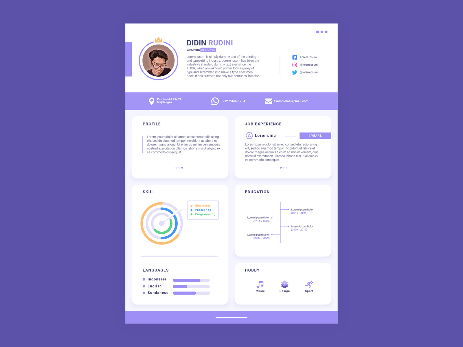 Simple Curriculum Vitae Design by Didin Rudini on Dribbble