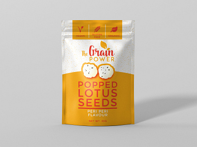 The Grain Power - Popped Lotus Seeds branding design graphics illustration illustrator logo lotus seeds packaging packaging design pattern print snack