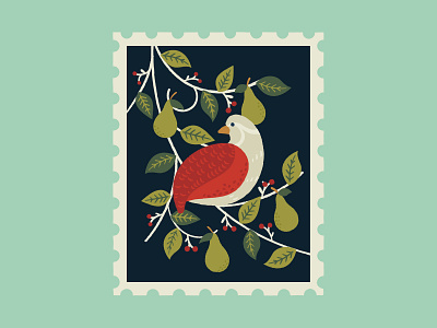 Partridge in a pear tree art christmas design graphics illustration illustrator leaves pattern print stamp