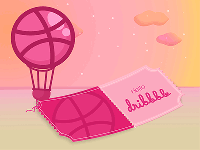 Hello, Dribbble! ai air animation balloon debut dribbble first gif hello illustration sky ticket