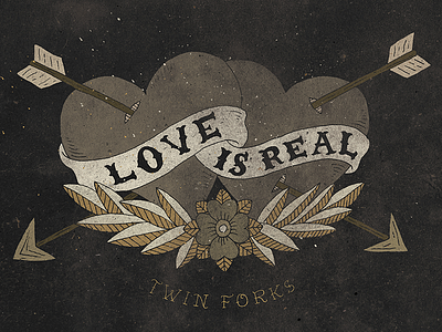 Love is Real arrows drawing hand lettering hearts illustration sailor jerry sketch twin forks vintage