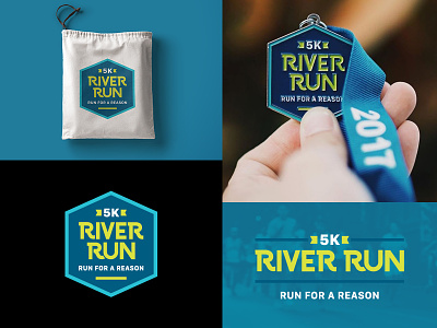 River Run Logo Update 5k badge logo medal run