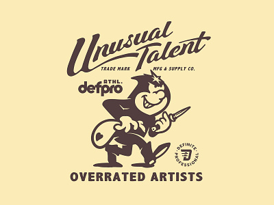 UNUSUAL TALENT artist artwork branding font mascot mfg old cartoon robber supply type vintage