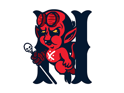 QTHB handdraw hellboy mascot oldcartoon skull sportslogo