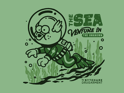 VENTUREinTHEunkown aliens beach cartoon character diving illustation old style sea summer vintage type