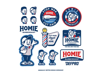 Homie Barbershop cute design font handdraw illustation logo mascot old cartoon swagger vintage