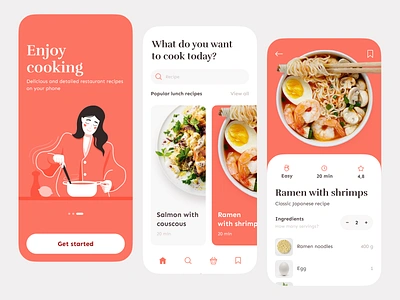 Cooking app app chef clean cookbook cuisine culinary dashboard design food foodie illustration ingredients kitchen menu mobile onboarding recipe ui ux vector