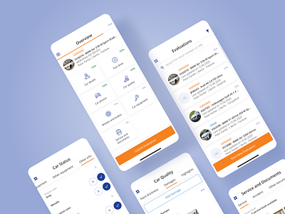 Car Evaluation App app blue car clean concept creative design interface mobile navy orange ui ux white