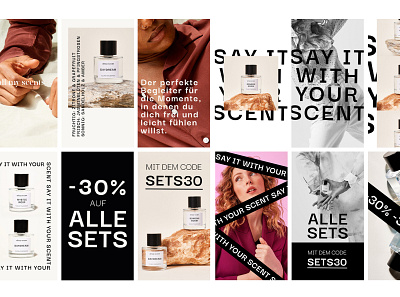 Instastories for new clean fragrance house branding design instagram instagram stories logo minimal perfume typography website