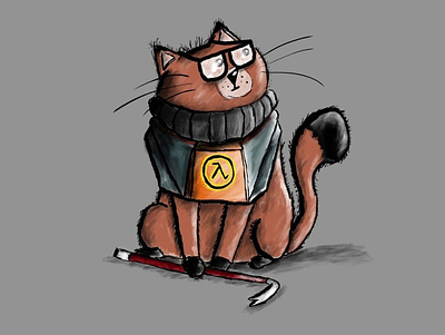 Half-Life Gordon Freecat cat cute games gordon freeman half life illustration