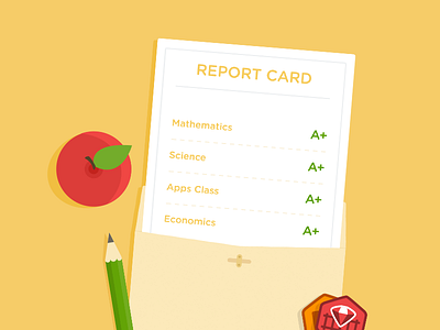 Education apple design education flat illustration pencil report card