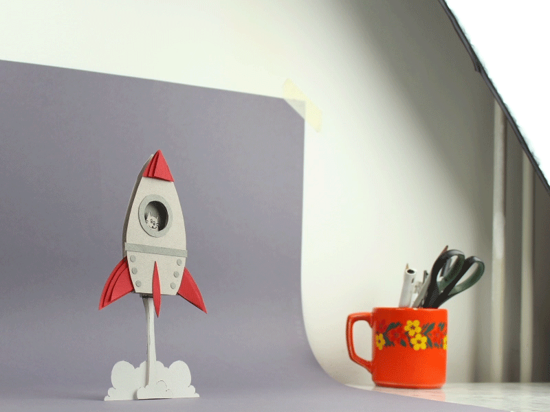 Paper Rocket v2 animation cat paper rocket smoke stopmotion
