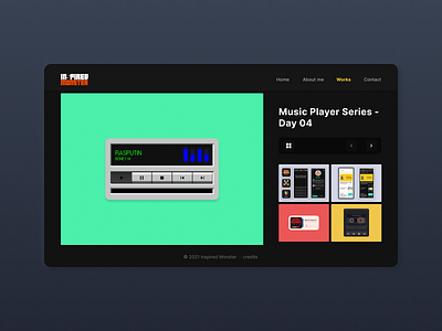 Works gallery page clean daily ui dark dark mode design inspired monster logo minimal simple ui ux