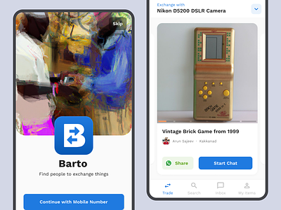 Barto App - Find People to exchange things android barter barter system branding clean dailyui dall e design exchange logo material minimal olx simple trade ui user experience ux