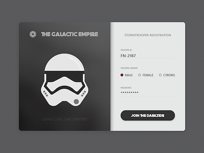 Daily UI #001 Stormtrooper Registration UI dailyui design empire force form sign up starwars stromtrooper ui ux vector web