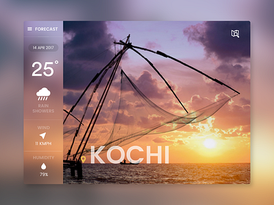 Daily UI #037 Weather Kochi dailyui dark fishing fluent design forecast humidity rain search location shower ui weather wind