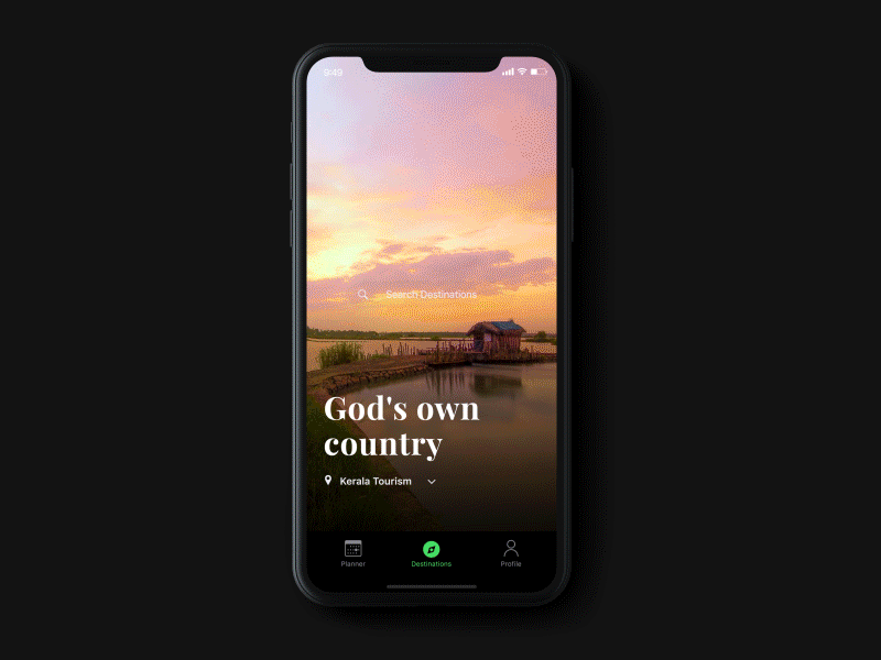 Travel Guide App Concept for uplabs Iphone X Challenge animation app attractions destinations gif hotels ixd kochi restaurants tourism ui ux