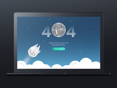 Star wars inspired 404 page for Entri 404 clean clouds darth vader death star entri millennium falcon sky star wars vector