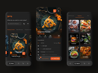 Yummly App Redesign application categories cook cooking dark mode design dribbble food mobile recipes ui