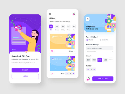 Gift Card Delivery Service app bank basket birthday card category delivery design dribbble ecard geometic gift card giftapp illustration marriage message mobile ui uidesign uxdesign