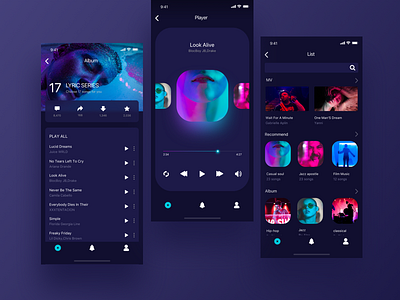 Dark music app dimest music dark hiwow ui ux