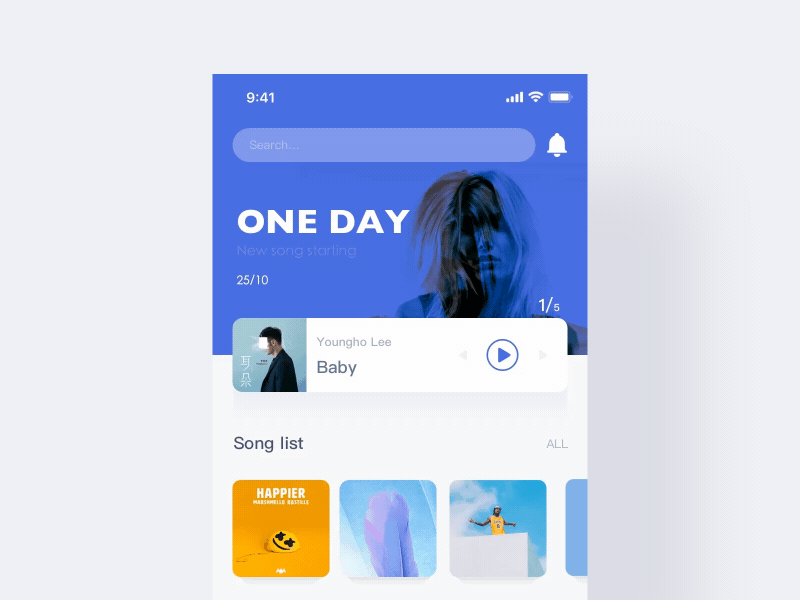 New music / Motion animation app dimest music ui ux