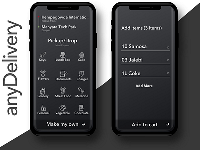 anyDelivery | Pickup or Drop anything to everything 2d app concept darkui delivery india ios iphonex minimal ui