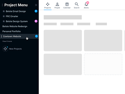 Bolste Projects Sidebar - Open bolste dashboard design sketch ui ux