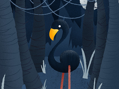 Black Flamingo adobe animal bird black dark flamingo illustration illustrator jungle monica siguenza moon night