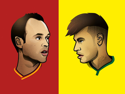 Andrés Iniesta & Neymar dev 2014 andrés iniesta barcelona brazil football illustration neymar soccer spain vector