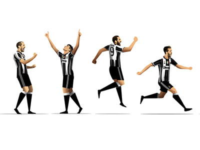 Juventus match day illustrations celebration chiellini dybala football higuain illustration juventus pjanic player soccer vector