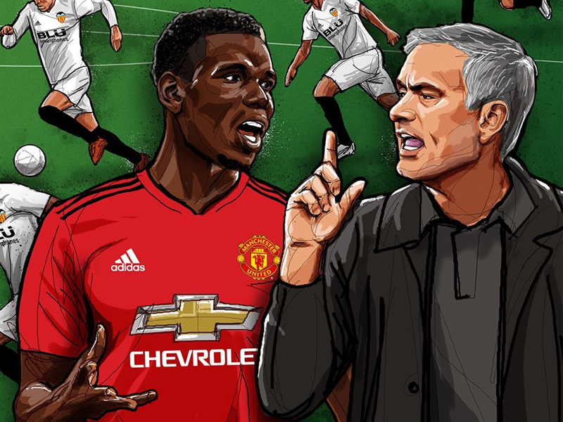 Pogba and Mourinho football illustration manchester united mourinho pogba soccer