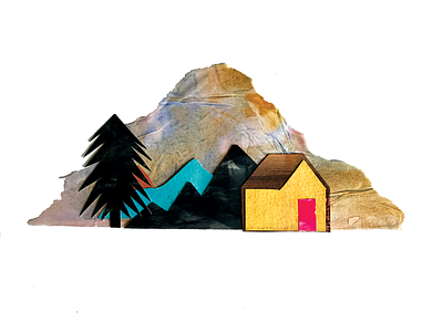 Mountain Cabin editorial illustration paper cutting