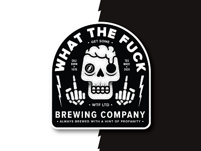 WTF Brewing - WIP label comps beer art beer label black and white bolt branding brewing company design drink heavy metal illustration lightning middle finger punk rock rock and roll shading skull vector what the fuck white wtf