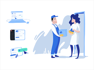 Tutorial Illustrations adobe draw blue branding courier delivery flat hero illustration laptop shopify software vector website website illustration