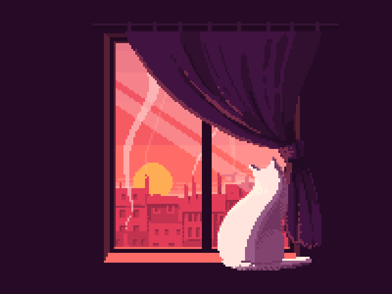 Paris Evening animation buildings cat city cityscape drape flat illustration industrial loop paris pixel pixelart smoke sun sunrise sunset town view window