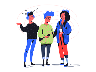 With the help of my friends adobe fresco boy flat flat illustration friend friends girl guy hair hipster illustration music patterns teen teenager ui vector young