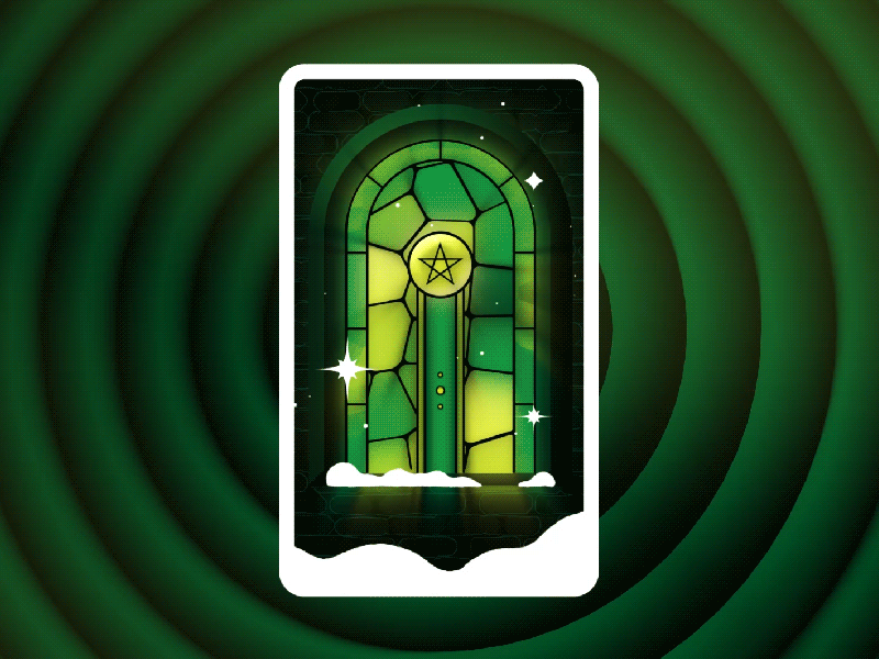 Five of coins - Tarot ✨ 2d aftereffects animation card church collab design game graphic design green illustration magic motion motion design motion graphics religion snow stained glass star tarot