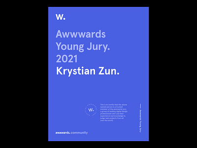 Awwwards Young Jury 2021 – Krystian Zun award awwwards certificate color design graphic design jury member product design typography web web design young