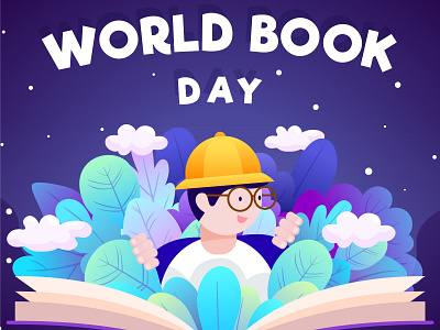 World book day with man reading background design illustration