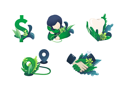 icons for dentaltourism call digital art digital painting drawing green hand icon icons illustration location money