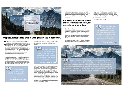 Opportunities Come Editorial Double Spread graphic design