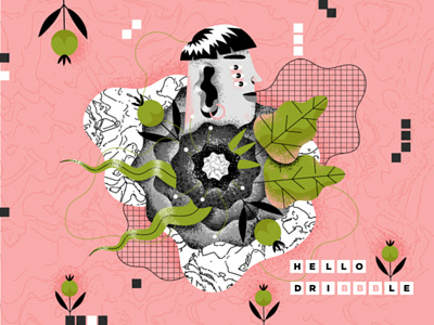Hello Dribbble! 2d abstract fairy hello dribbble illustration pink plant texture