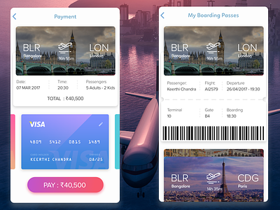 Airlines Boarding pass and Checkout concept airlines app boarding pass checkout concept credit card daily ui mockup ticket travel ui ux