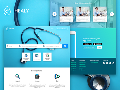 Healy - HealthCare Search Engine app concept free download health medical mockup search sketch template ui ui design ux website