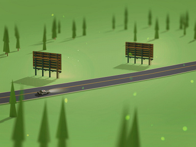 Three Billboards c4d，3d low poly ，movie，illustration，ui