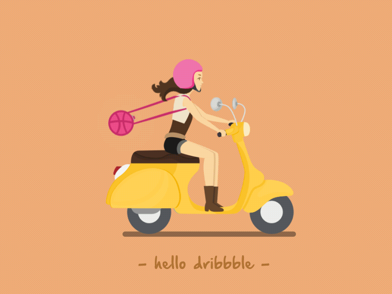 First Shot animation debut dribbleball firstshot flying gif girl girlridingscooter illustration ride scooter ui