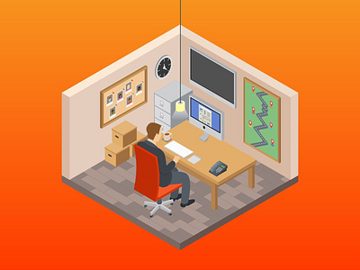 Isometric detective office colourful gradient illustration ios isometric orange people uidesign