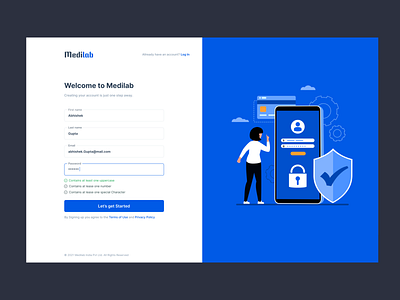 Medilab Registration Page design illustration medical app registration page signup page user interface design uxdesign web design weblogin