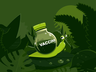 Snail's pace adobe illustrator concept design developing country flat illustration foliage green illustration pace pandemic potion slow snail vaccine vector vector art